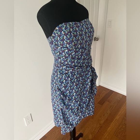 CLUB MONACO Strapless Silk Mini Dress - Printed, Sweetheart Neckline, Size L - Picture 5 of 6